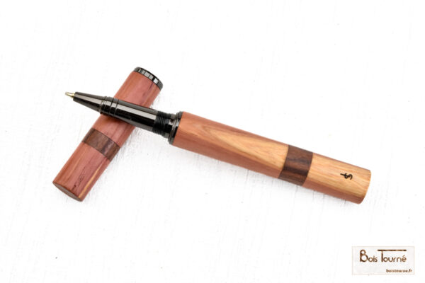 STYLO ROLLER CHROMÉ NOIR – GENÉVRIER / PALISSANDRE SANTOS