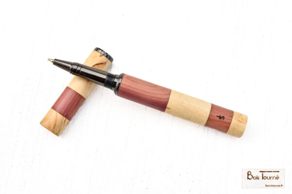 STYLO ROLLER CHROMÉ NOIR – GENÉVRIER / BOULEAU MADRÉ