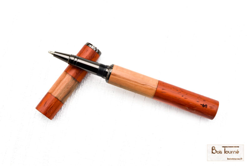 STYLO ROLLER CHROMÉ NOIR – PADOUK / CEDRE ROUGE