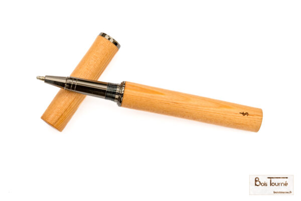 STYLO ROLLER CHROMÉ NOIR - MÉLÈZE