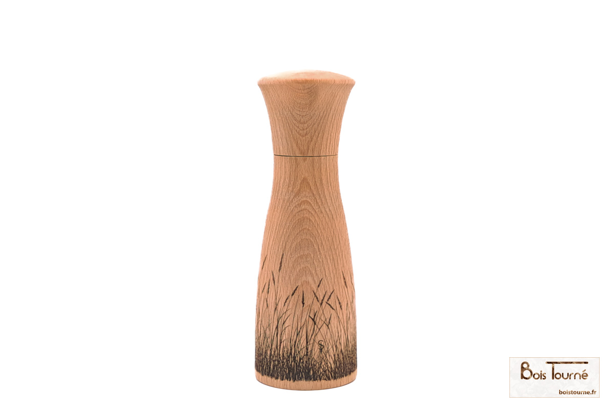 MOULIN À SEL, POIVRE ET ÉPICES EN HÊTRE AVEC GRAVURE PRAIRIE