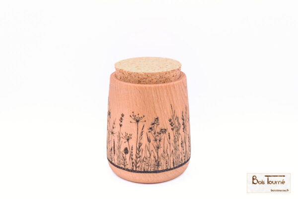 BOCAL EN HÊTRE AVEC GRAVURE PRAIRIE FLEURIE