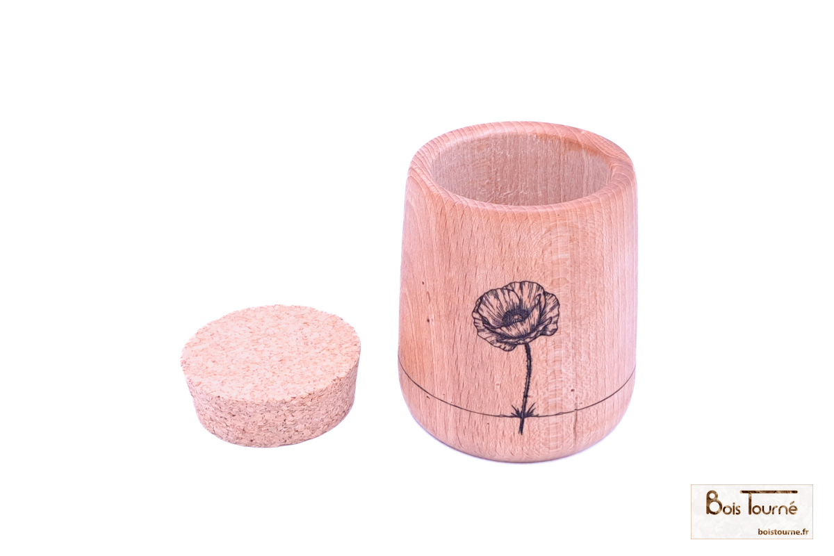 BOCAL EN HÊTRE AVEC GRAVURE COQUELICOTS – Image 2