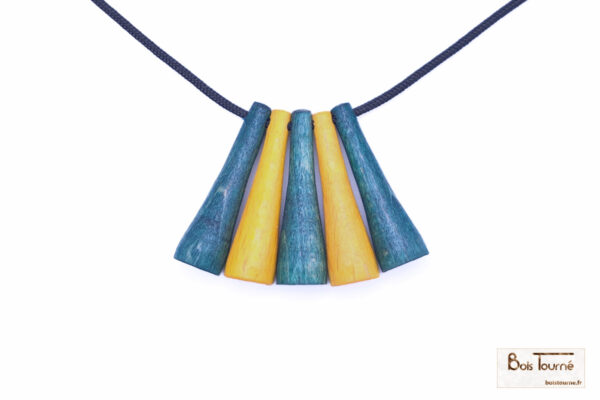 COLLIER 5 PERLES EN HÊTRE TEINTÉ: VERT / JAUNE